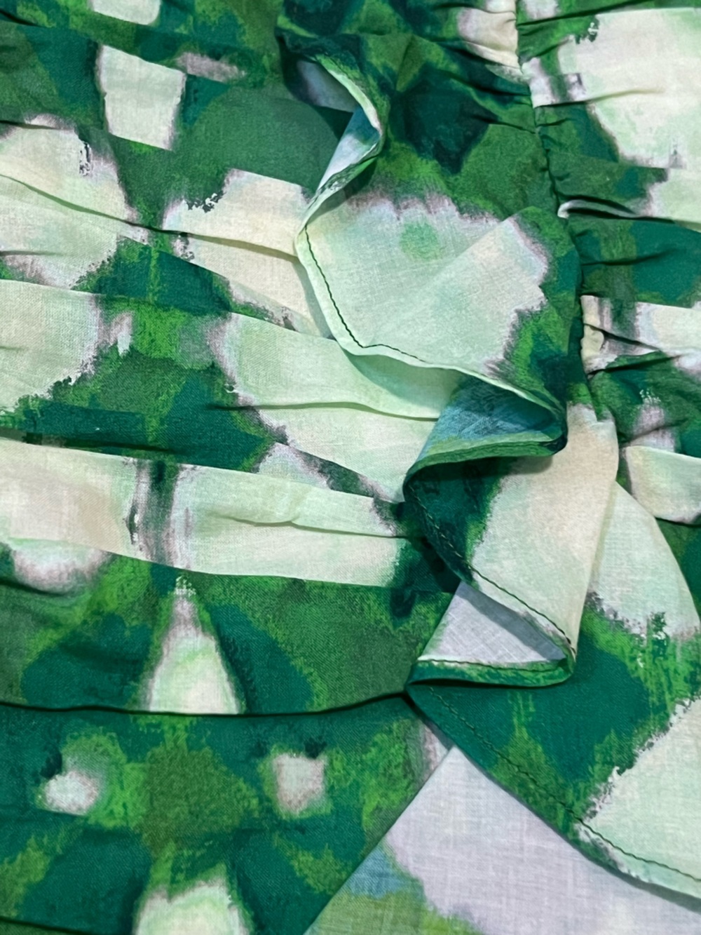 Zara Ruffled Ruched Sides Green/Ivory/Lavender Mini Skirt - Picture 5 of 11